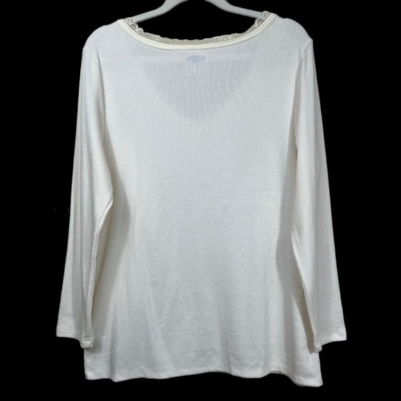 Old Navy Lace V-Neck Ribbed Long Sleeve Top NEW Sea Salt Womens Large - Picture 2 of 9